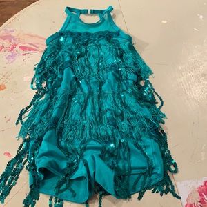 Teal fringe leotard